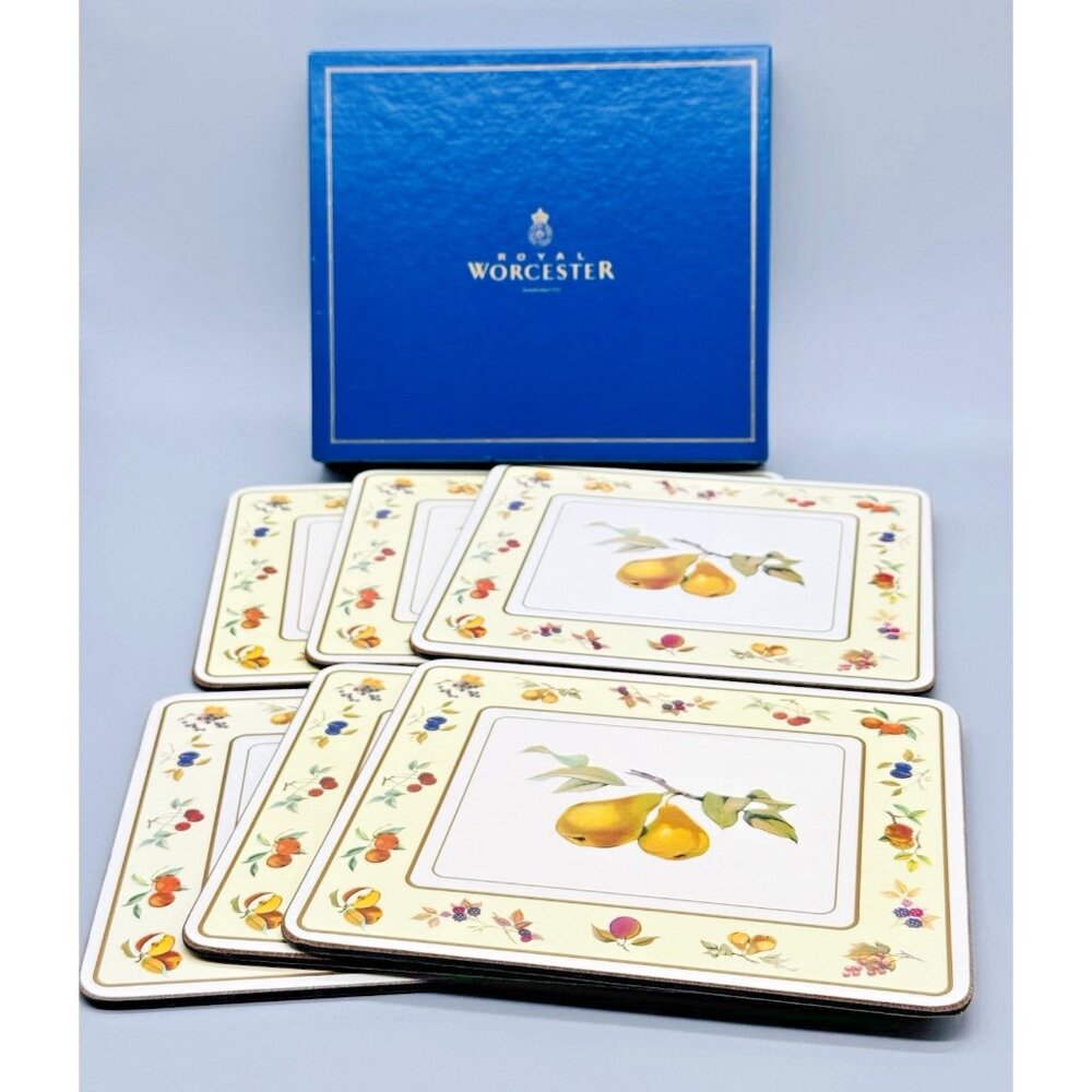 Royal Worcester Evesham Gold Corkboard Placemats Pears 8.5x7.5 inch Boxed‎